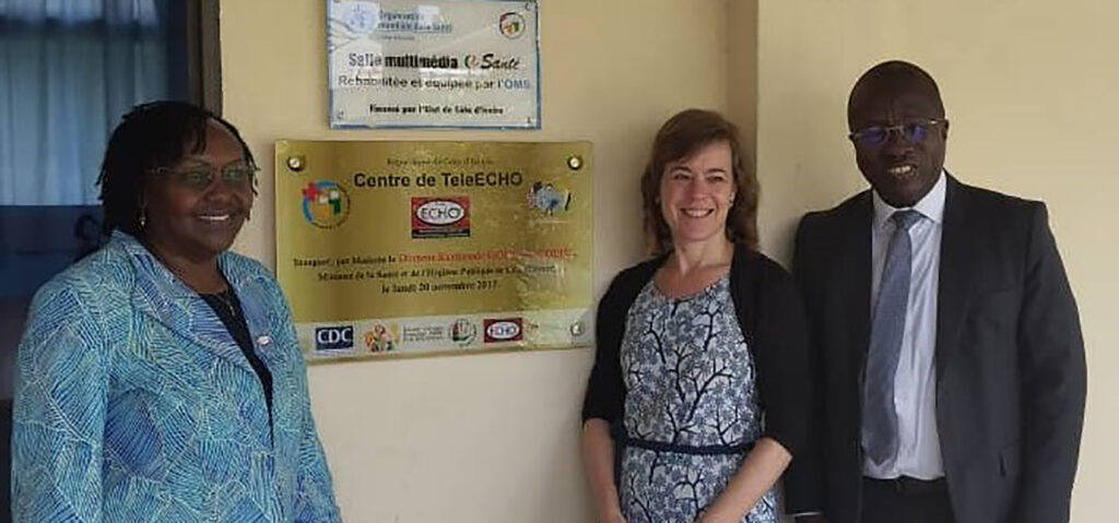 04/03/2024, Visite des représentants de l’UNM, conduit par Dr Caroline Kisia (Directrice de ECHO Afrique) et Mme Caroline Fiennes (Directrice de long Giving Evidence) au Centre e-santé INSP.
